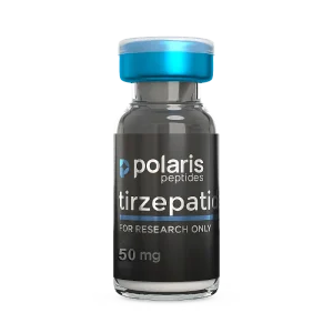 Tirzepatide 50mg research peptide vial by Polaris Peptides